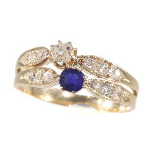 French vintage antique Victorian diamond and sapphire engagement ring